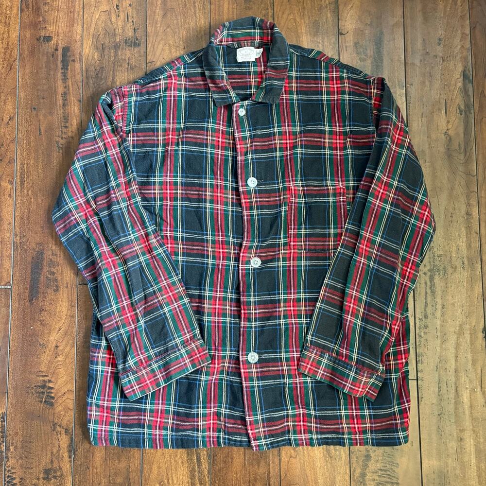 Vintage 90s Brooks Brothers Sleep Shirt Mens L Black Plaid USA Made Flannel